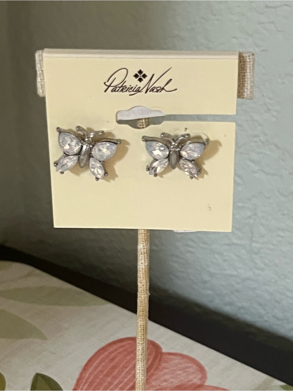 NWT Patricia Nash Silver Butterfly Crystal Stud Earrings - Clear #PNER